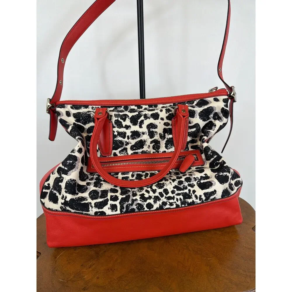 Coach Rory 19988 Leopard Print Handbag Red Leather Trim Clutch Wristlet Bundle - Picture 15 of 16
